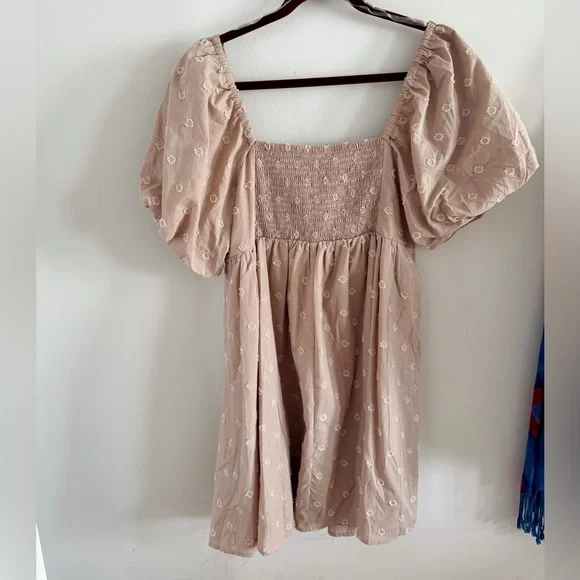 Embroidered Smocked Back Puff Sleeve Dress - Picture 3 of 6